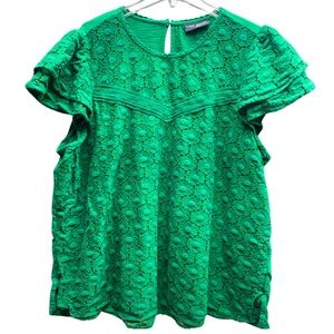Lane Bryant Green Cotton Floral Lace Layered Flutter Sleeve Blouse Sz 22/24